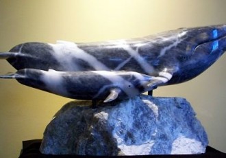 blue whale, whale and calf, sculpture of whales