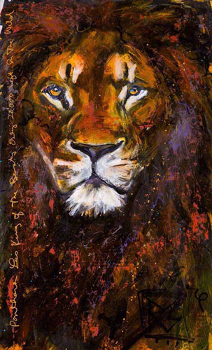 “Gratitude Series: Lion IV” Acrylic on Yupo Paper, 35” x 23” by artist Rosemary Conroy. See her portfolio by visiting www.ArtsyShark.com