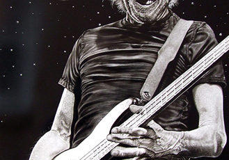 “Roger Waters (FEAR BUILDS WALLS)” Acrylic on Clay-board, 2' x 3'by artist Dan Menta. See his portfolio by visiting www.ArtsyShark.com