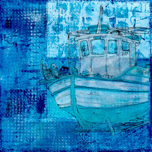 “Loukia” Mixed Media Collage on Paper, 23cm x 23cm by artist Gill Tomlinson. See her portfolio by visiting www.ArtsyShark.com