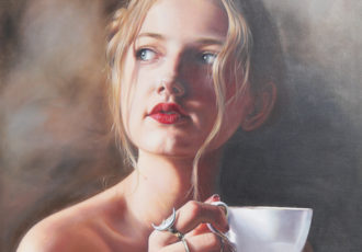 "BEC" Oil on Linen, 95cm x 99cm by artist Anne-Marie Zanetti. See her portfolio by visiting www.ArtsyShark.com