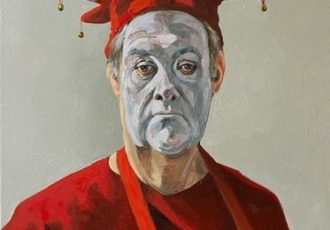 “Red and White Self Portrait” Oil on Canvas, 18” x 24” by artist Michael Costello. See his portfolio by visiting www.ArtsyShark.com