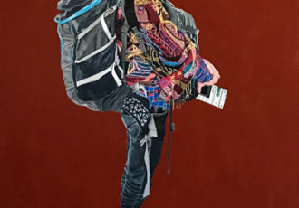 "Travelin' Man" Acrylic on Canvas, 36" x 48" by artist Betzi Stein. See her portfolio by visiting www.ArtsyShark.com