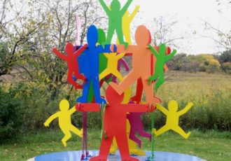 “Fathers and Sons” (Wandell Sculpture Garden, Urbana, IL) Painted Aluminum, 10’6” x 10’6” x 10’ by artist Peter Michel. See his portfolio by visiting www.ArtsyShark.com