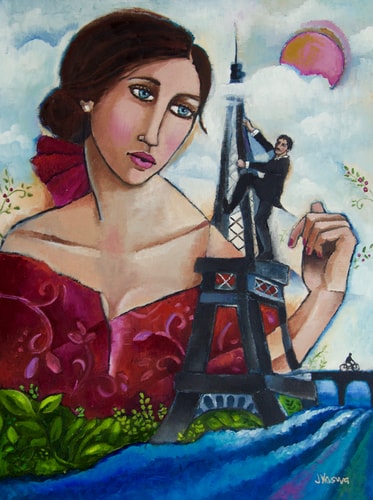 "She Dreams in French" Oil on Canvas, 18" x 24" by artist Jennifer Yoswa. See her portfolio by visting www.ArtsyShark.com