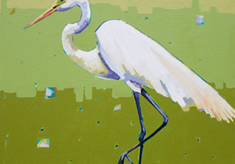 "Egret at Riva Row" Acrylic on Canvas, 24" x 30" by artist Nikkie Markle. See her portfolio by visiting www.ArtsyShark.com