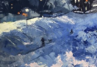 Abstract painted winter landscape by Nataliya Gurshman