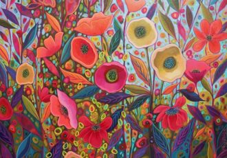 mixed media floral painting by Peggy Davis