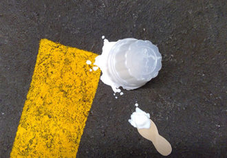 mixed media painting of ice cream on the road by Roberta Lynn Rose