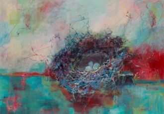 abstract painting with a nest by Laura McRae Hitchcock