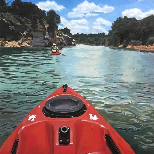 oil painting of a kayak on the water