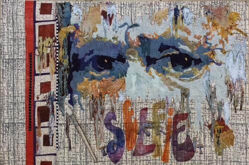 Semi abstract fiber art collage self-portrait