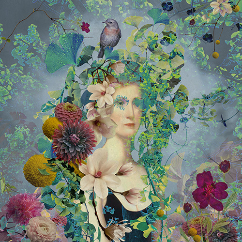 collage de fotos digitales de una imagen de mujer y flor