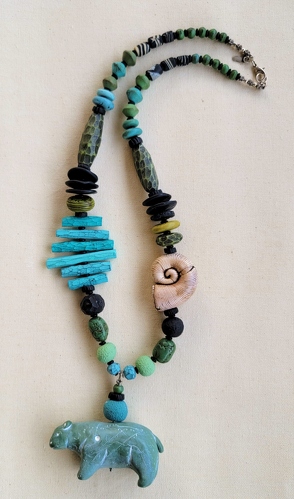 shaman necklace with blue horse pendant