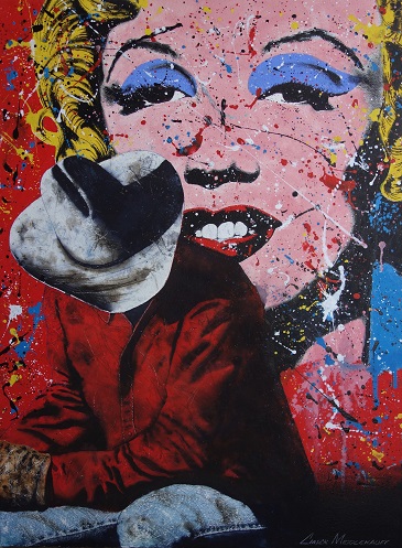 Contemporary acrylic painting of a cowboy and Marilyn Monroe image
