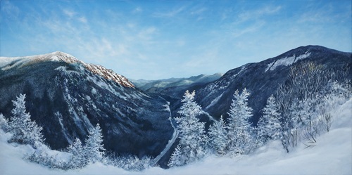 oil painting landscape mountains in winter