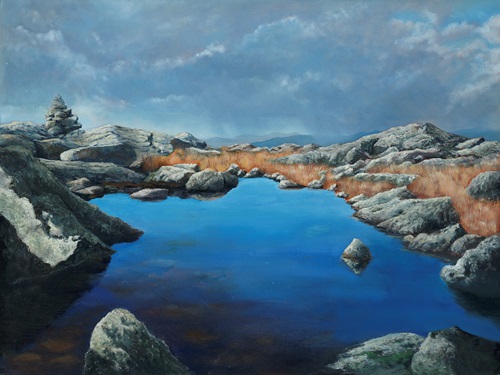 oil painting lakefront scene