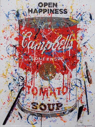 painting of Campbell's soup can with splatter