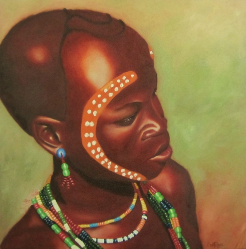 oil painting of a young African boy