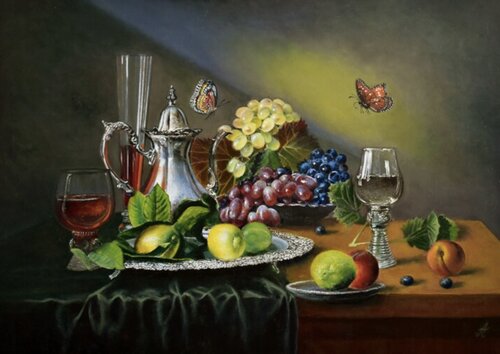 classic still life painting with butterflies #stilllife