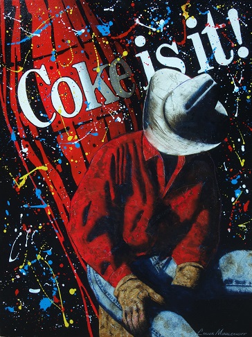 contemporary painting of a cowboy and Coke sign