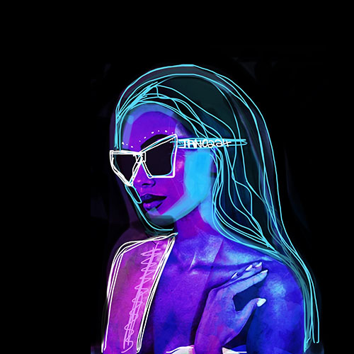 purple and blue digital portrait of a woman