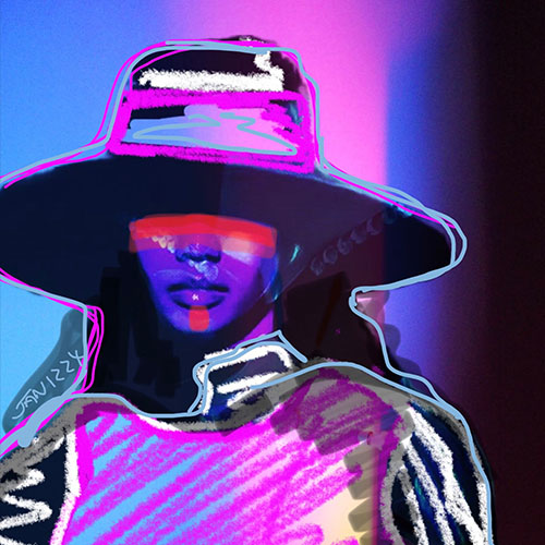 colorful digital portrait of a woman in a hat