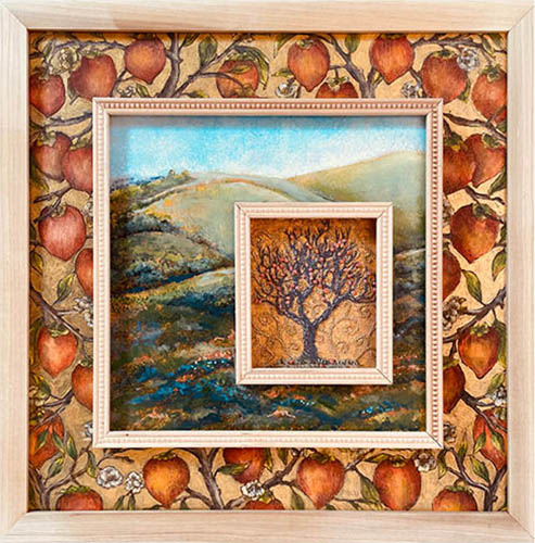 Painting and decorative frame featuring persimmons