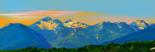 digital painting of Bitterroot Mountains