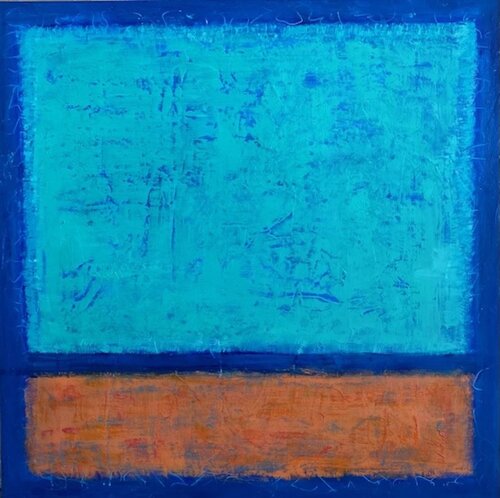 abstract painting in blue and orange