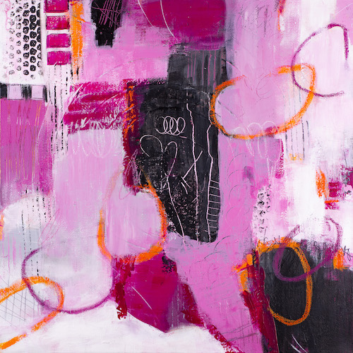 mixed media abstract painting in purples