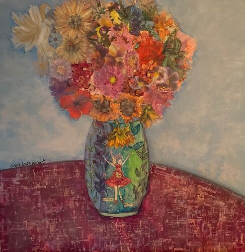 mixed media floral painting by Cindy Kornet