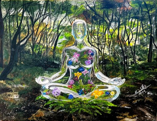 painting of a surreal zen glass woman