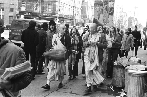 black and white photo of hari krishna in New York City