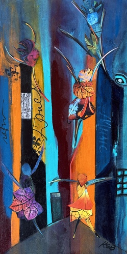 acrylic and collage painting of dancers