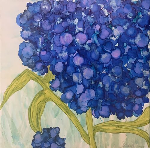 pintura con tinta de alcohol de hortensias