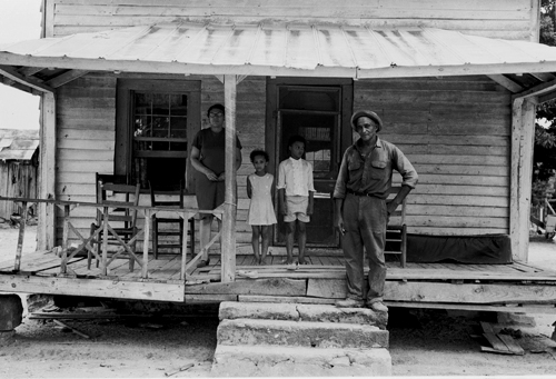 black and white photo of a sharecropper family