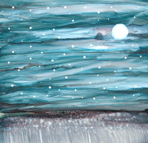 dreamy landscape painting of a night sky