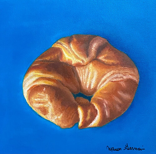 hyperrealistic oil painting of a croissant