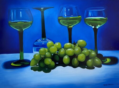 oil painting hyperrealistic wine and grapes