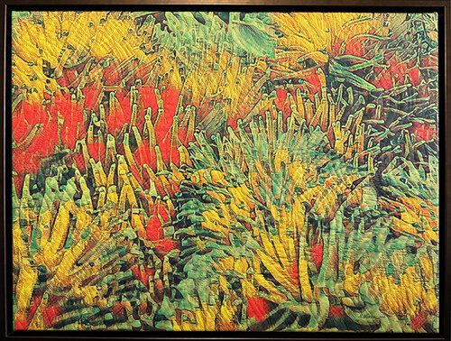 hand quilted mixed media image of a coral bed