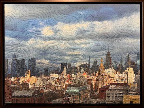 quilted mixed media image of Manhattan
