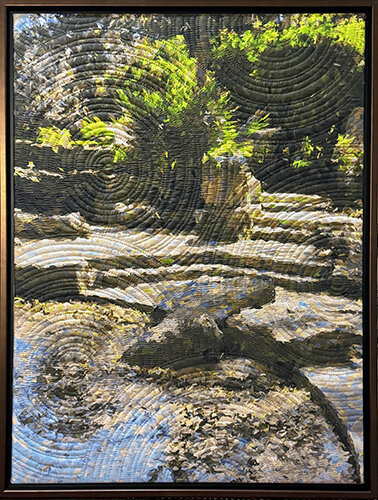 hand quilted fiber art image of Dallas Arboretum