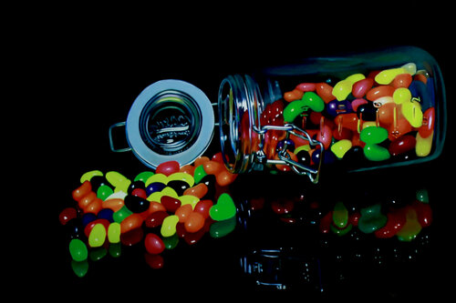 hyperrealistic oil painting of jelly beans