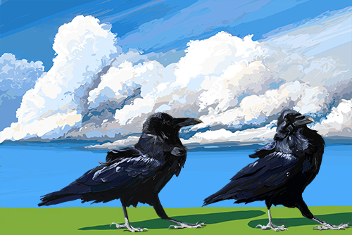 digital painting of two crows