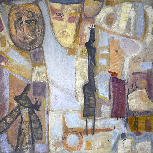 abstract figurative painting in oil and cold wax