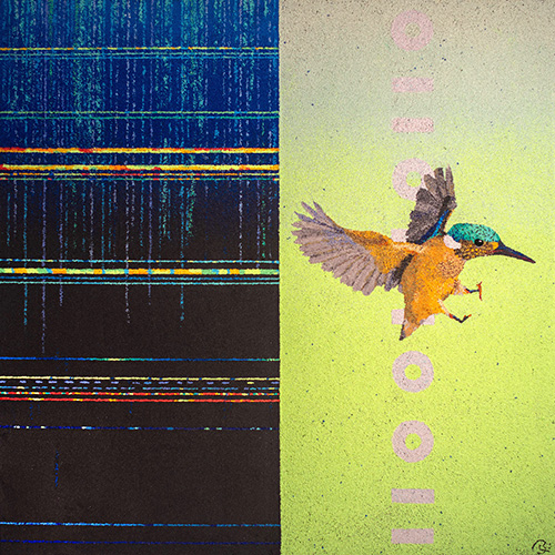 pigmented volcanic painting of a bird