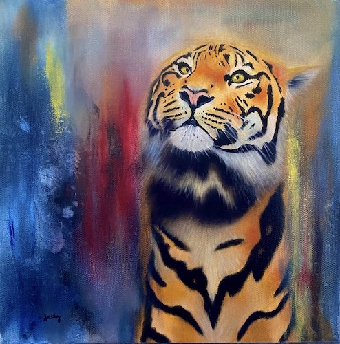 pintura al óleo de un tigre