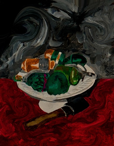 painting about war showing a platter of grenades