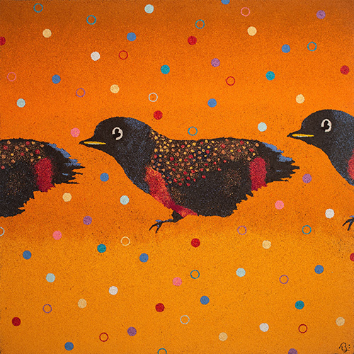 painting of birds with pigmented volcanic rock